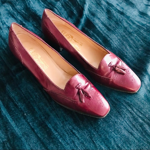 Salvatore Ferragamo Shoes - Vintage Salvatore Ferragamo Oxford Heels 7.5 shoes burgundy red brown loafers